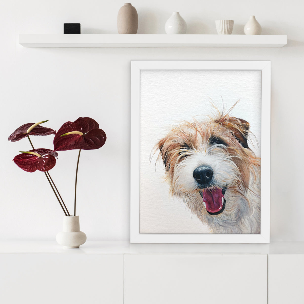 Custom Dog Portrait From Photo Corner Peekaboo Watercolor Hand Painting Original Artwork